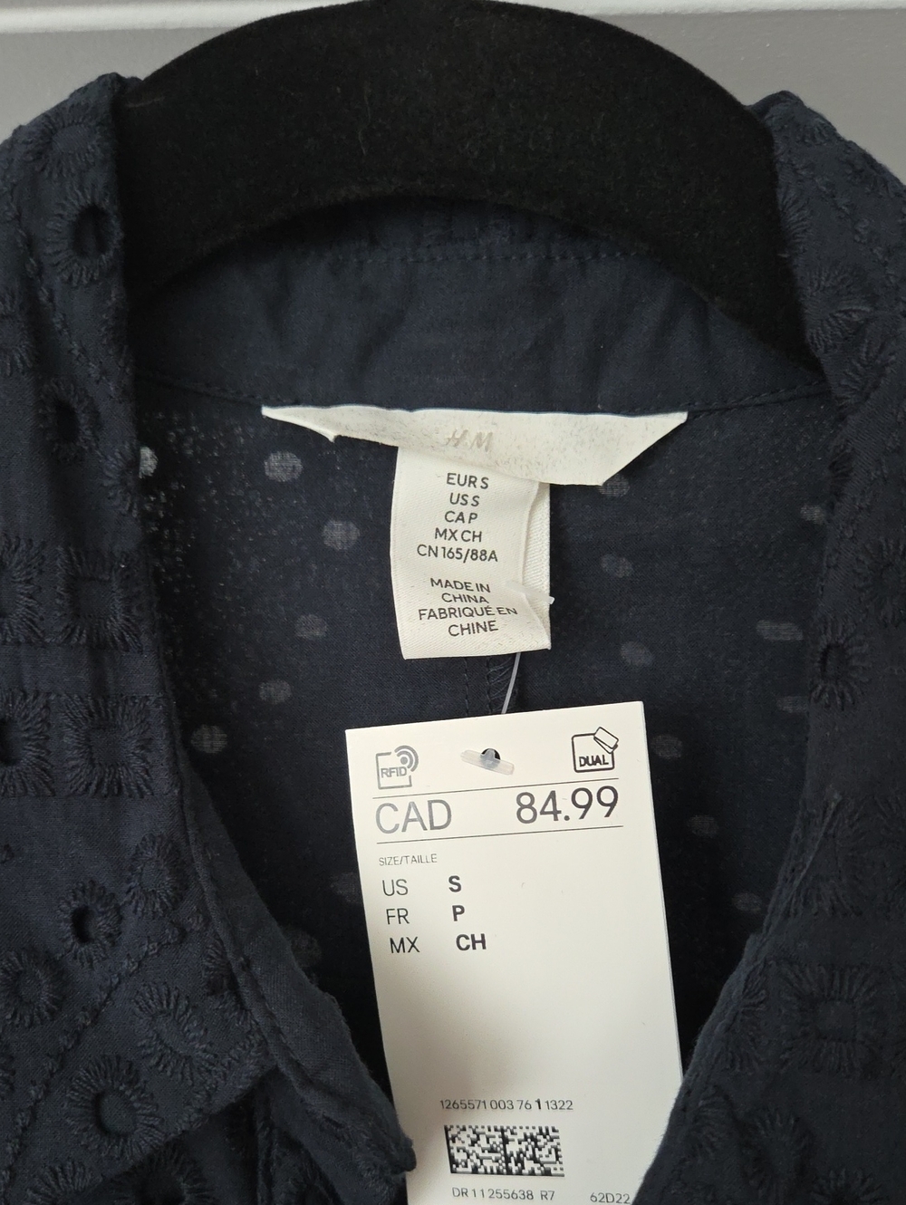 NWT H&M Navy Eyelet Embroidered Shirt Dress with Tie Waist, Size S - Picture 7 of 11